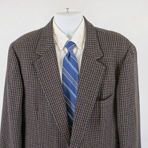 PBM Tweed Wool Black Gray Brown Blue Orange Check Leather Button Sport‎ Coat 42R